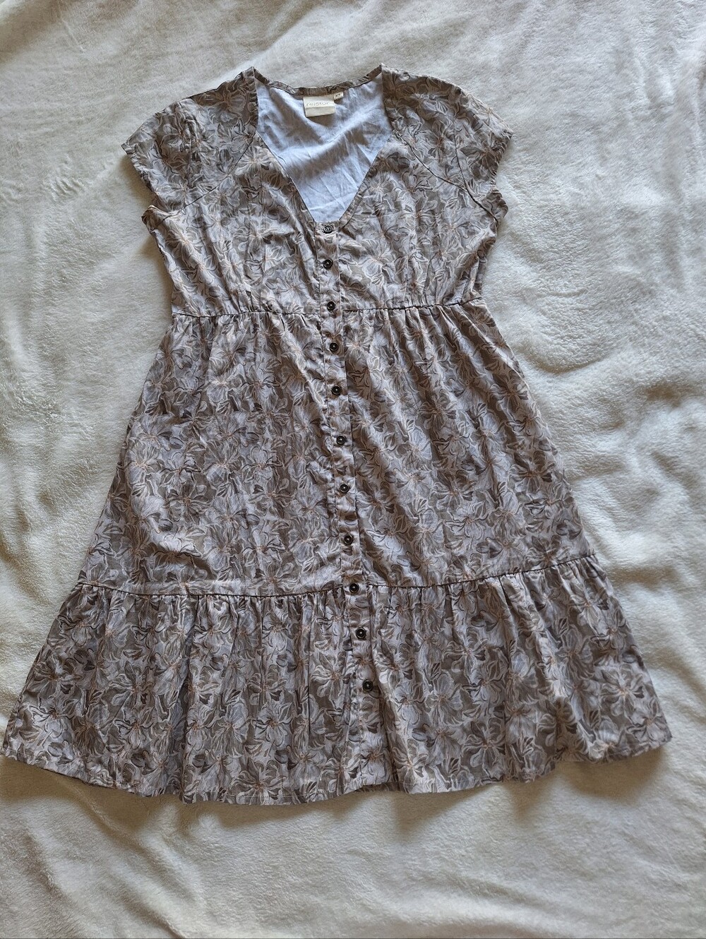Reistor Floral 100% Organic Cotton Button Up Tiered Mini Dress Pockets XS Rare